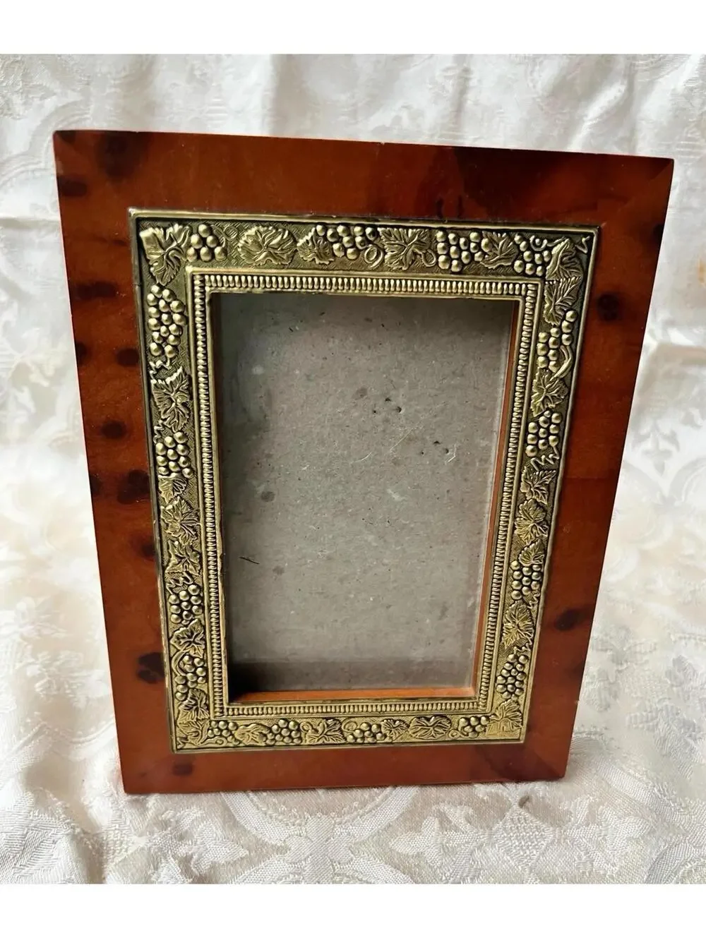 Plastic Faux Burl Wood Scroll Floral Gold Miniature Frame Freestanding Hanging